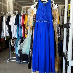 Blue halter dress. Formal